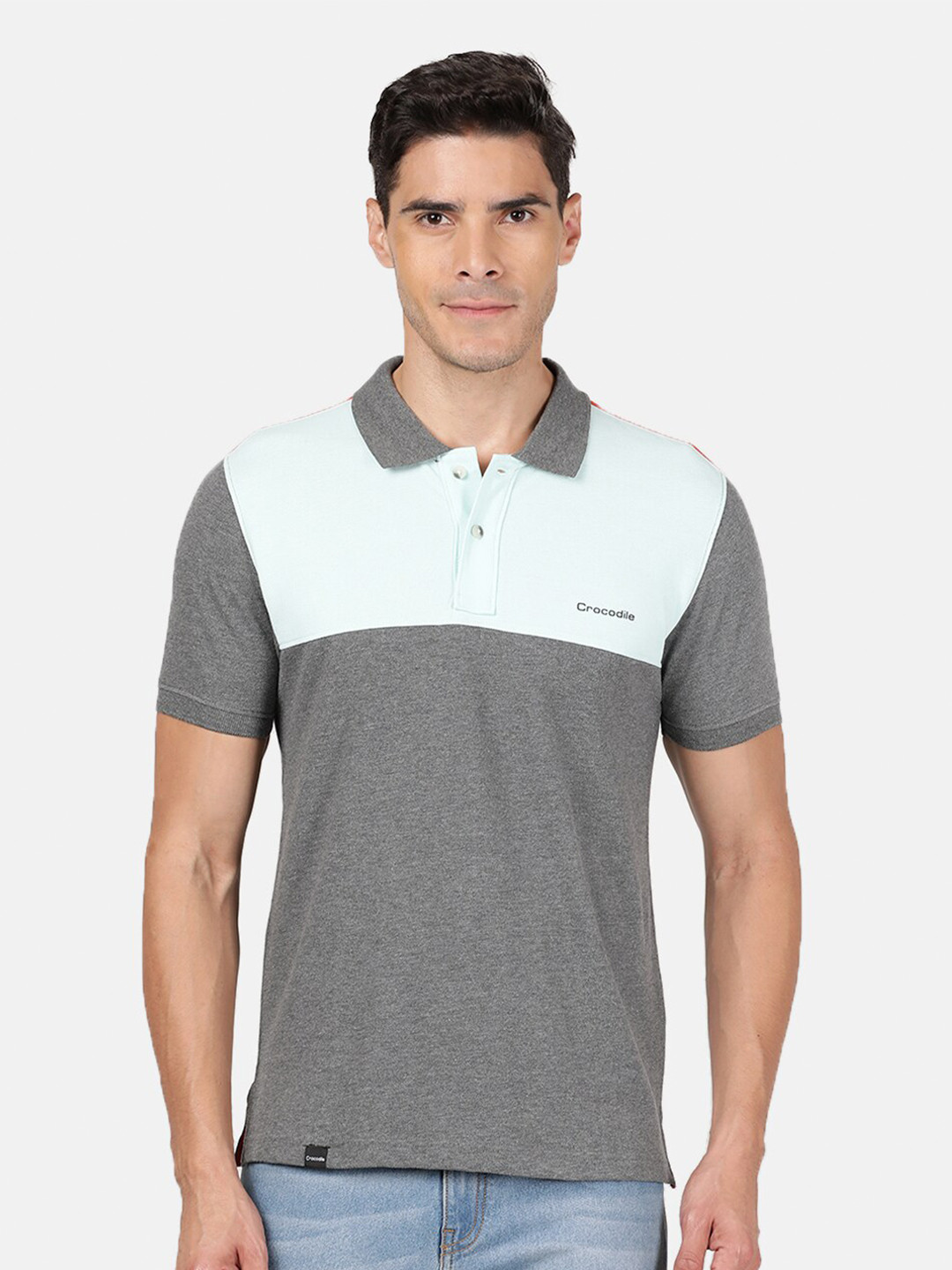 

Crocodile Men Grey Polo Collar Slim Fit T-shirt