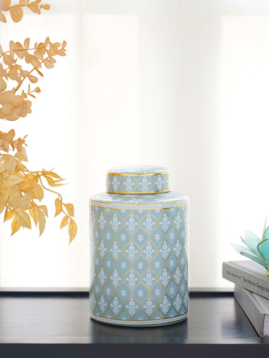 

Pure Home and Living Blue Floral Printed Ceramic Canister
