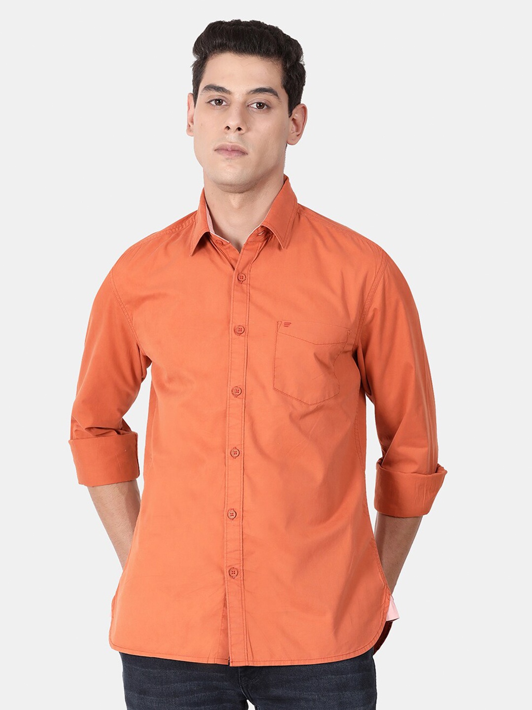 

t-base Men Orange Standard Casual Shirt