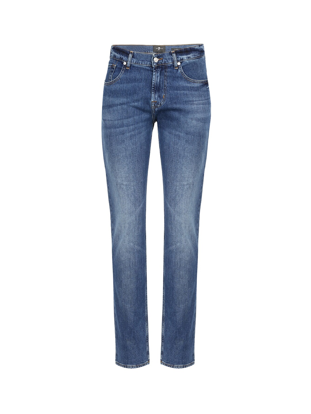 

7 For All Mankind Men Navy Blue Slim Fit Low Distress Heavy Fade Jeans