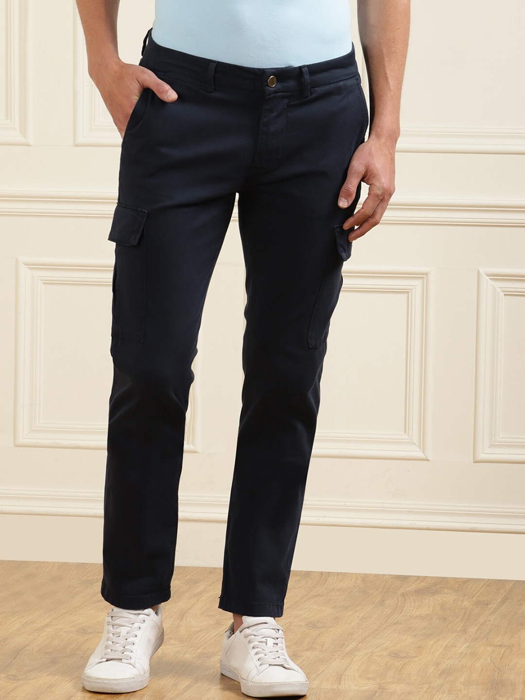 

7 For All Mankind Men Navy Blue Slim Fit Mildly Distressed Jeans