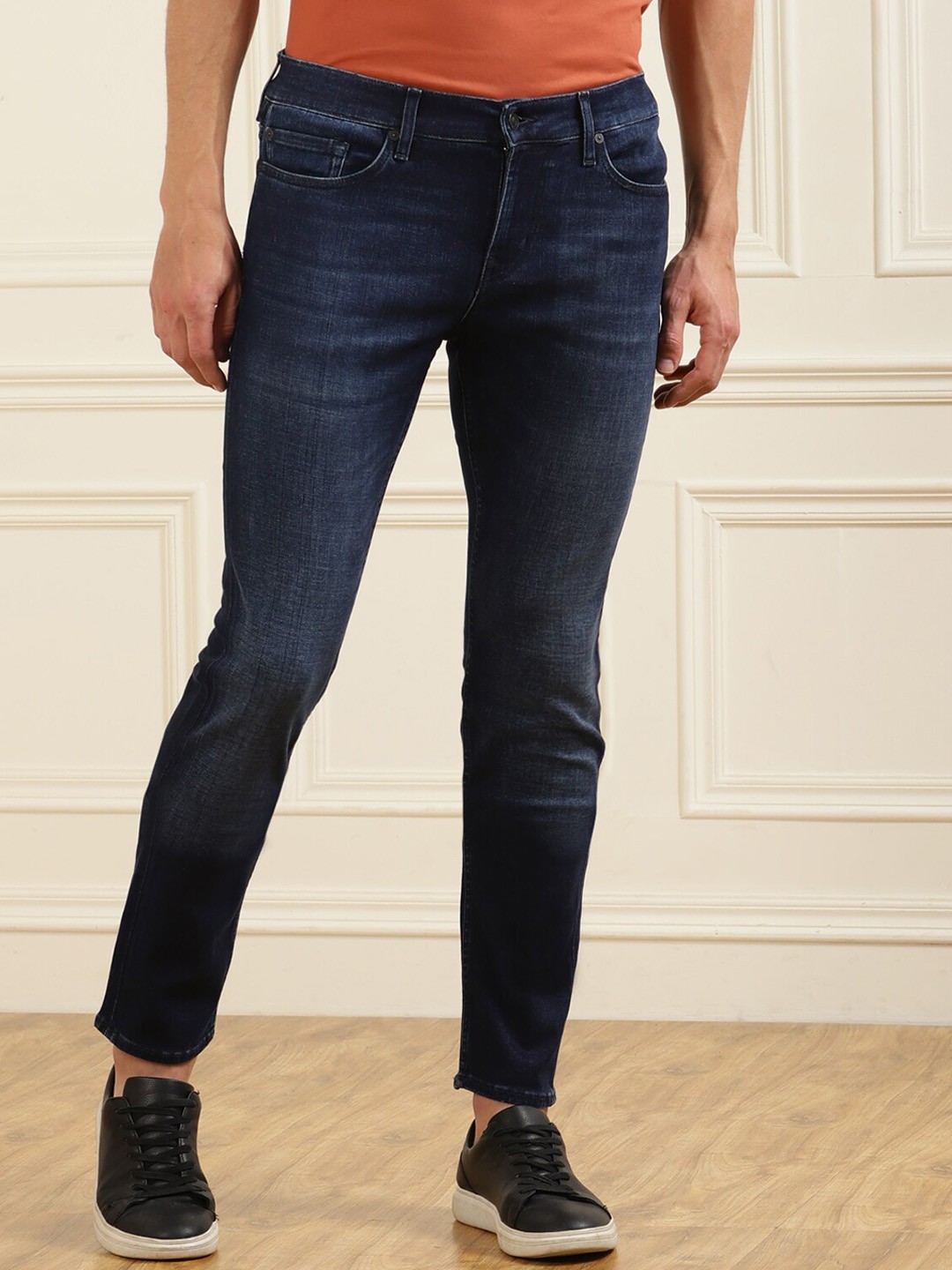 

7 For All Mankind Men Blue Slim Fit Mildly Distressed Jeans