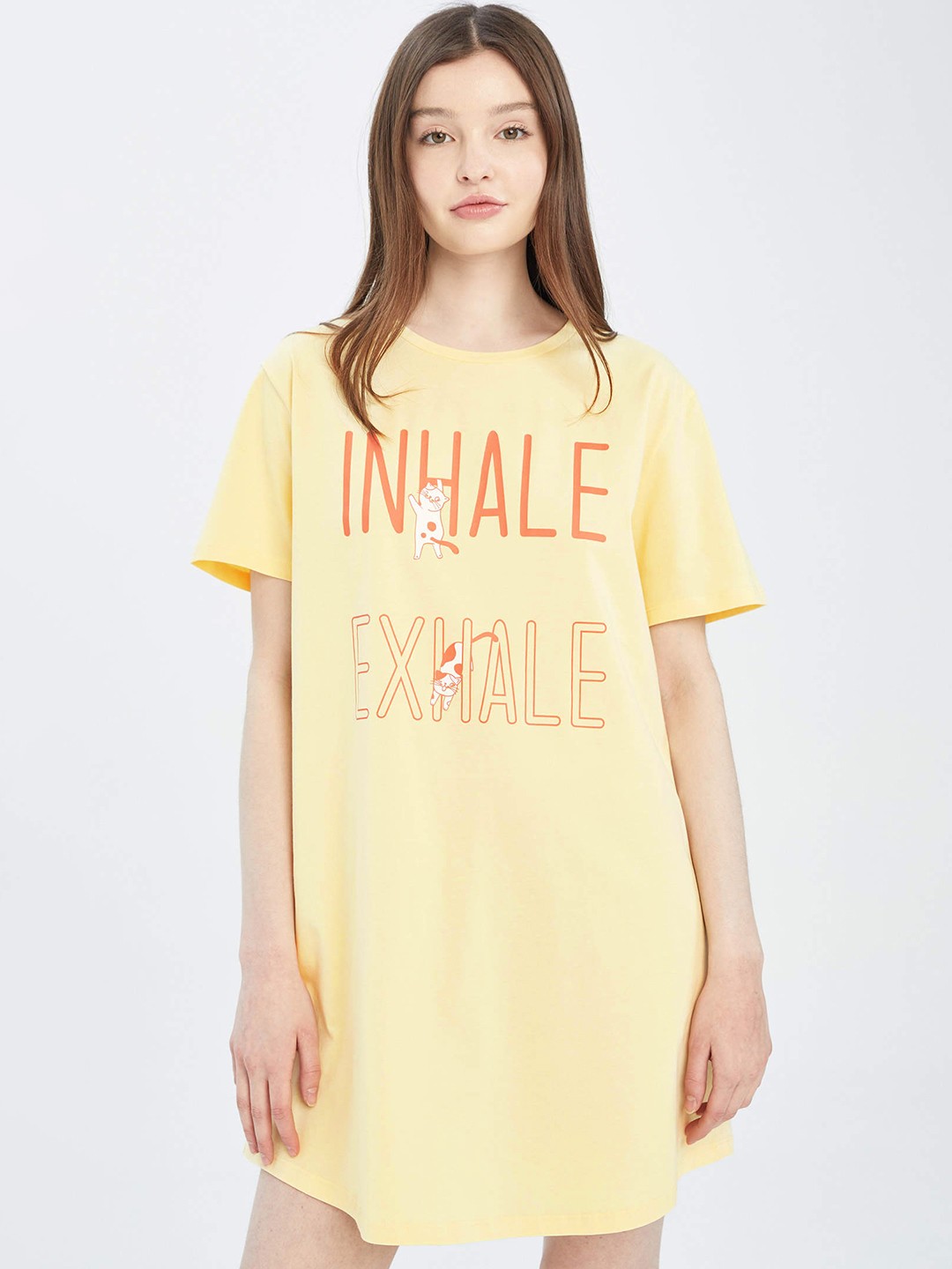 

DeFacto Yellow Typography Print T-shirt Dress