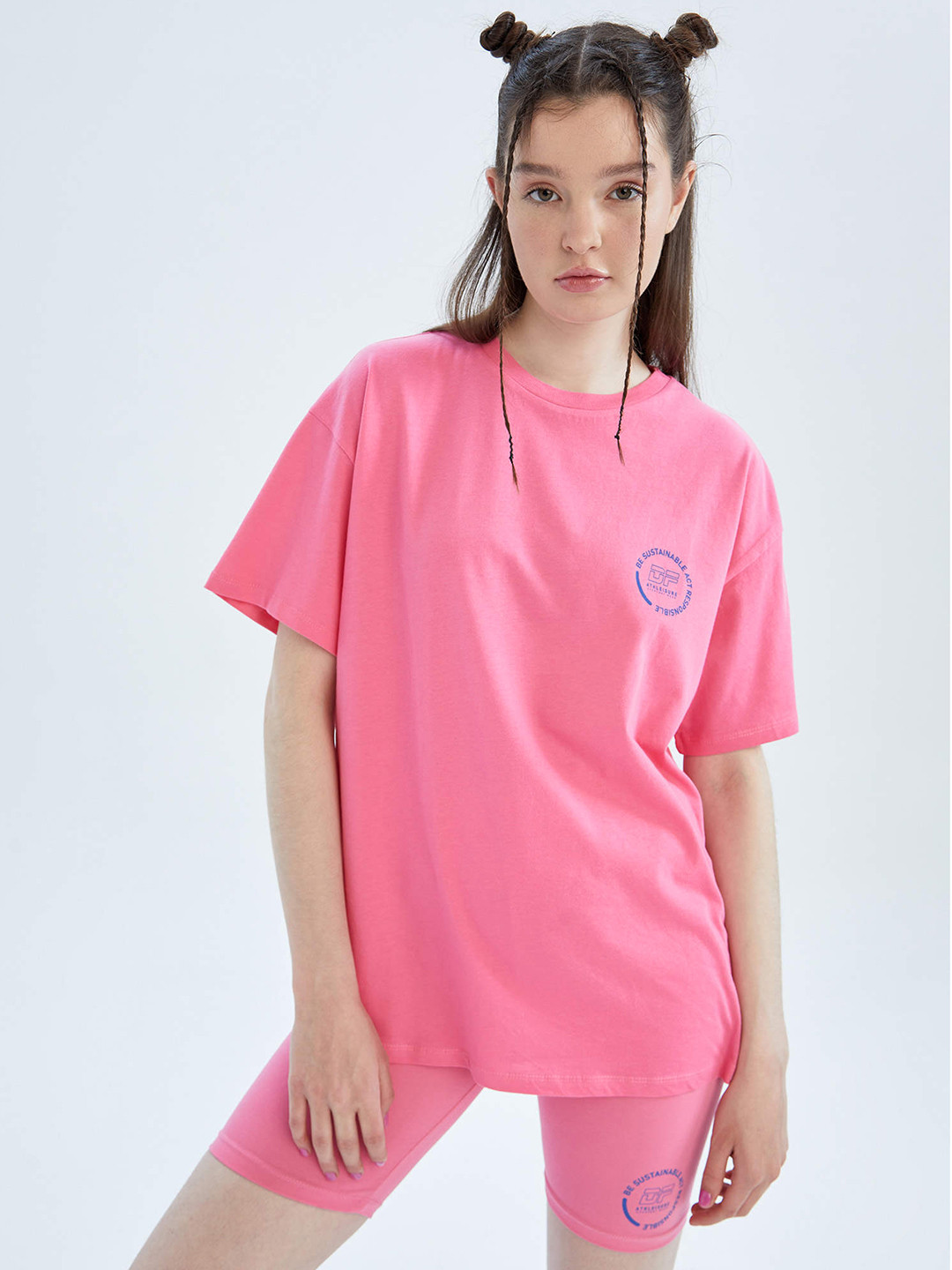 

DeFacto Women Pink Drop-Shoulder Sleeves Pure Cotton T-shirt