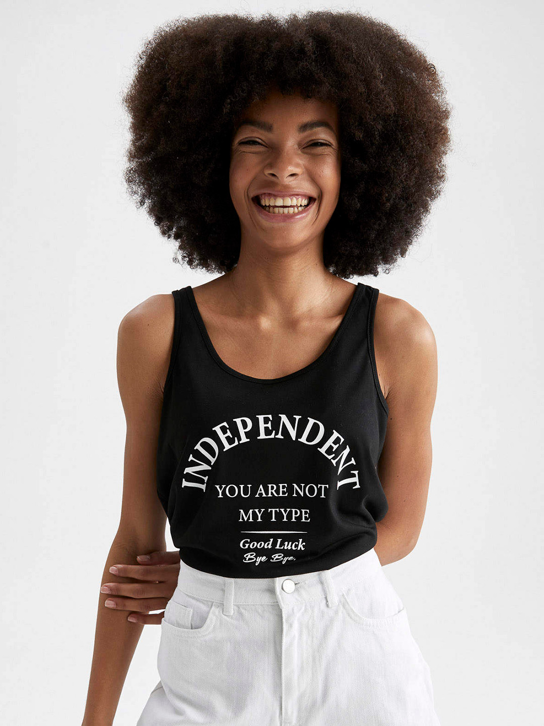 

DeFacto Black Typography Print Top