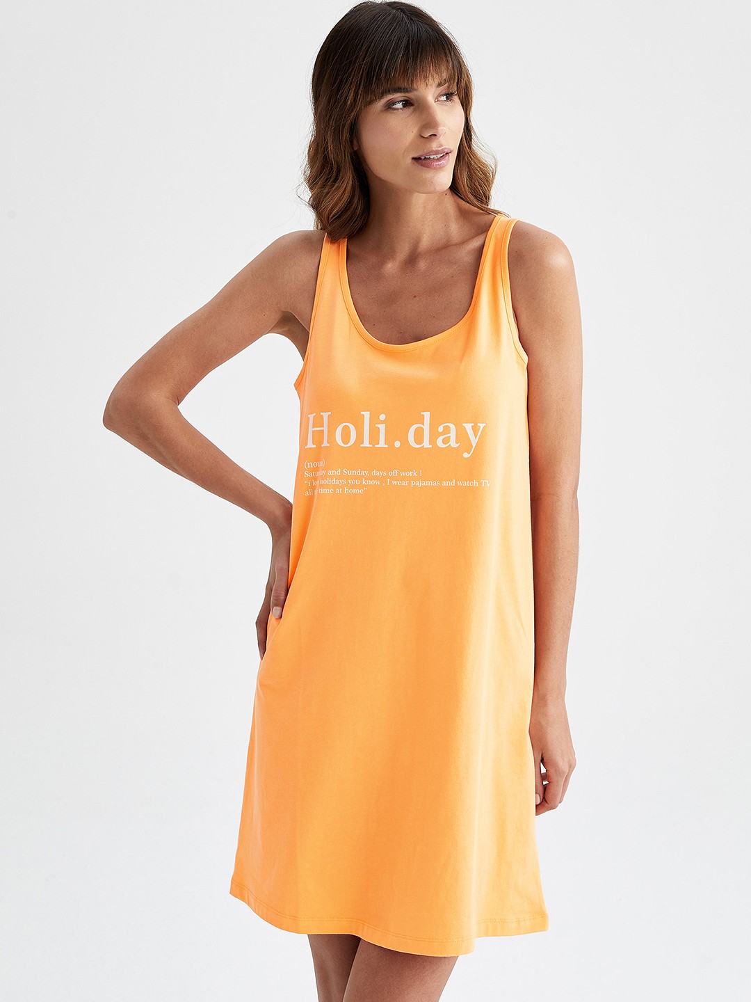 

DeFacto Coral Orange Printed T-shirt Dress