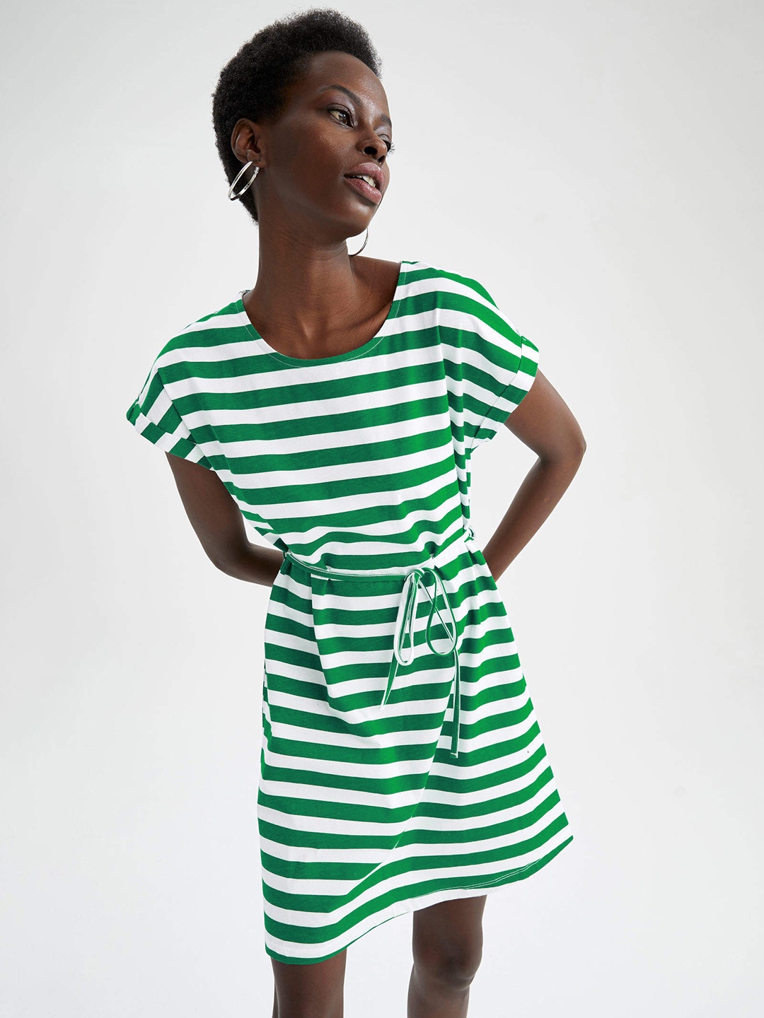 

DeFacto Green & White Striped T-shirt Dress