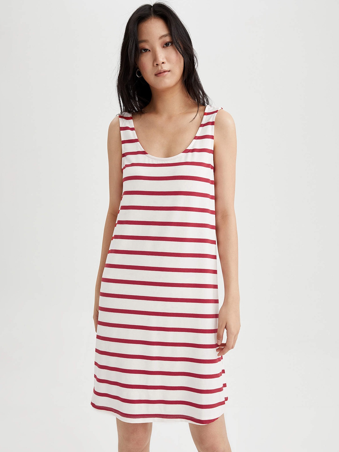 

DeFacto White & Red Striped A-Line Dress