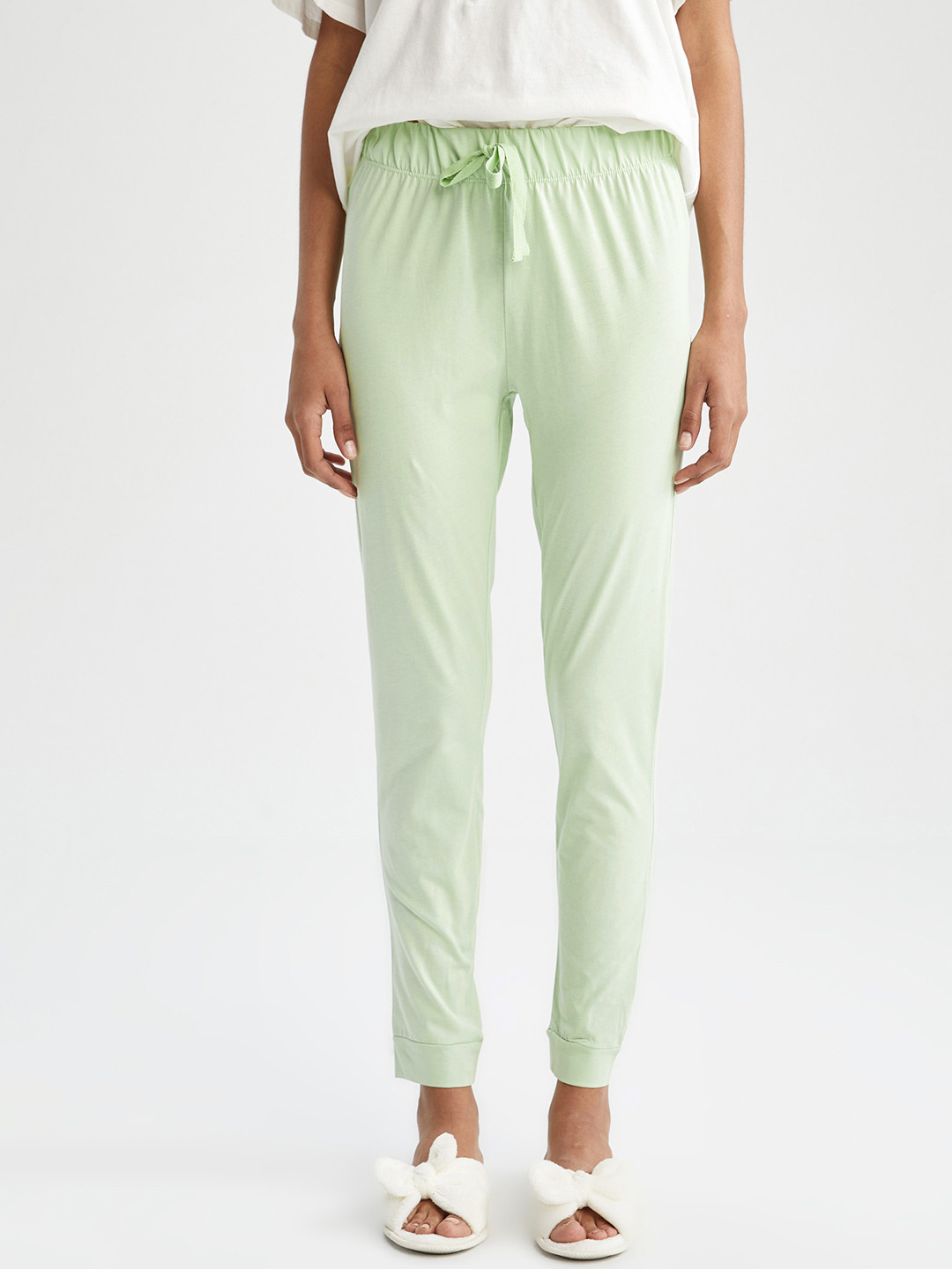 

DeFacto Women Green Pure Cotton Solid Joggers