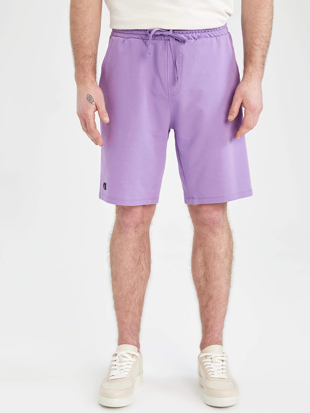

DeFacto Men Lavender Solid Pure Cotton Shorts
