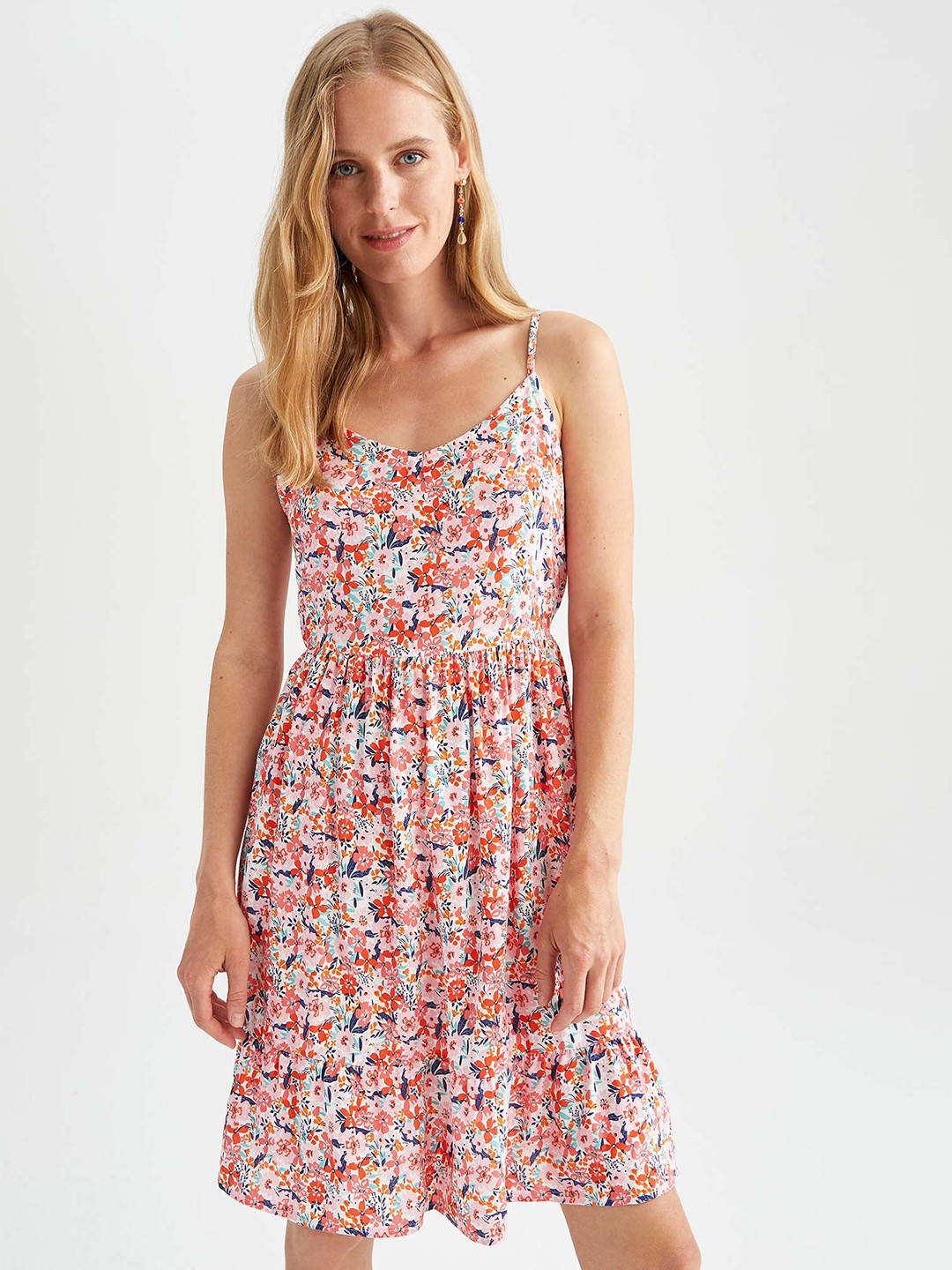 

DeFacto Pink & Red Floral A-Line Dress