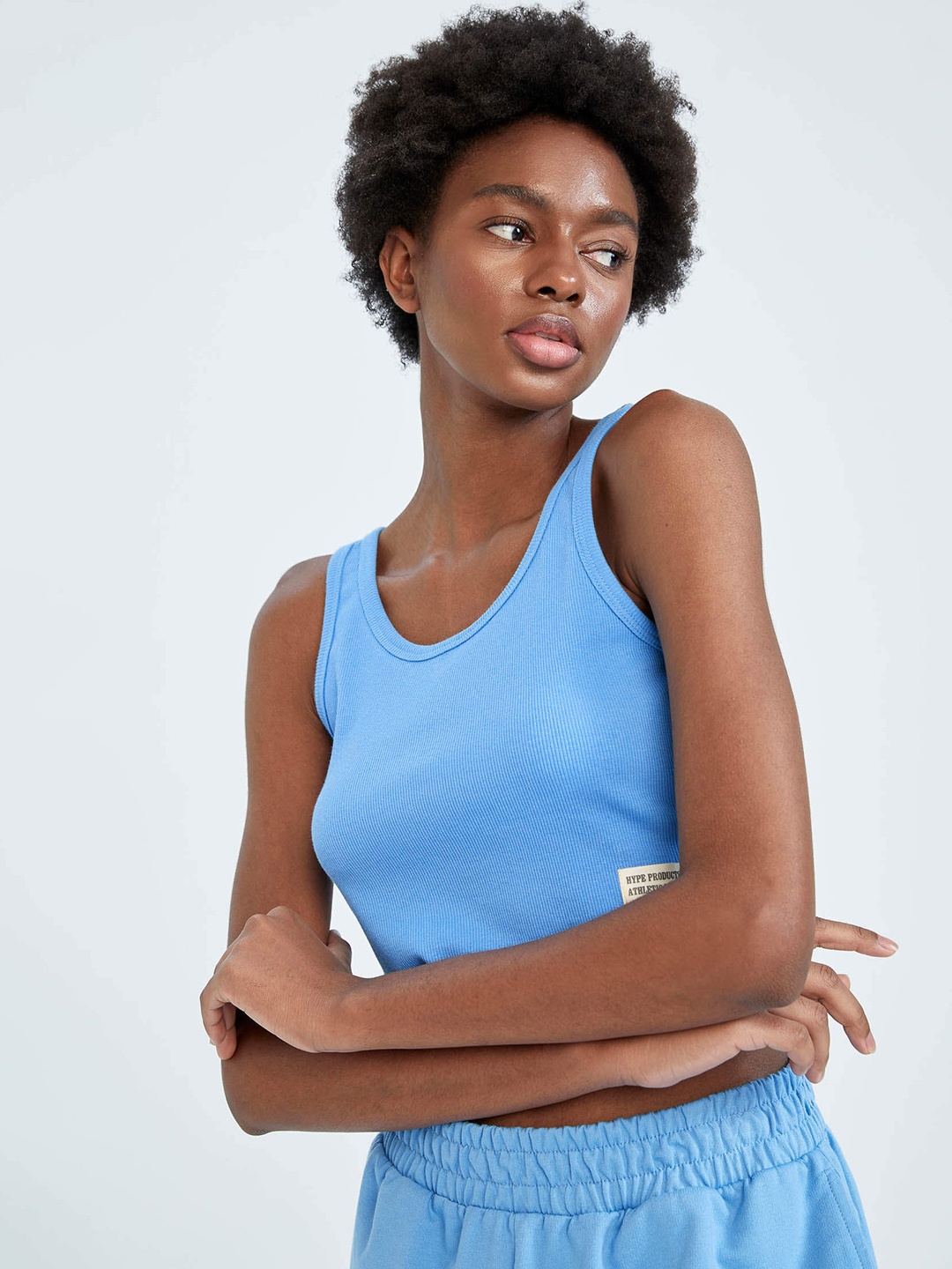 

DeFacto Blue Ribbed Crop Top