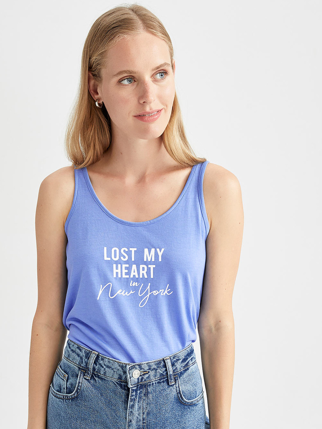 

DeFacto Blue Typography Print Top