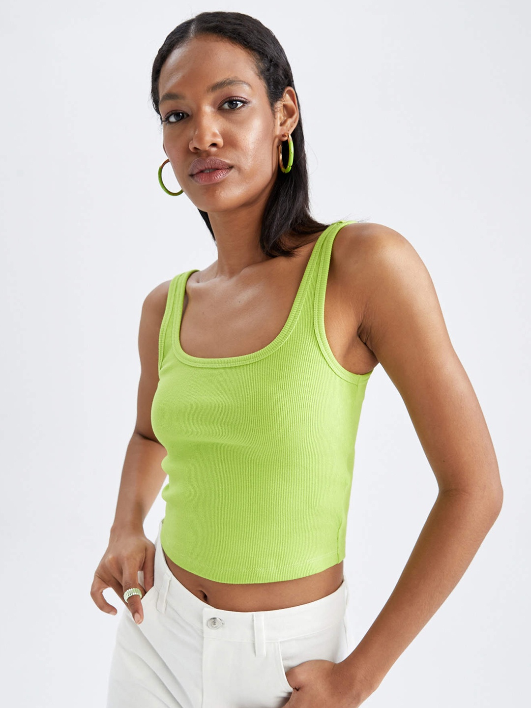 

DeFacto Green Ribbed Crop Top