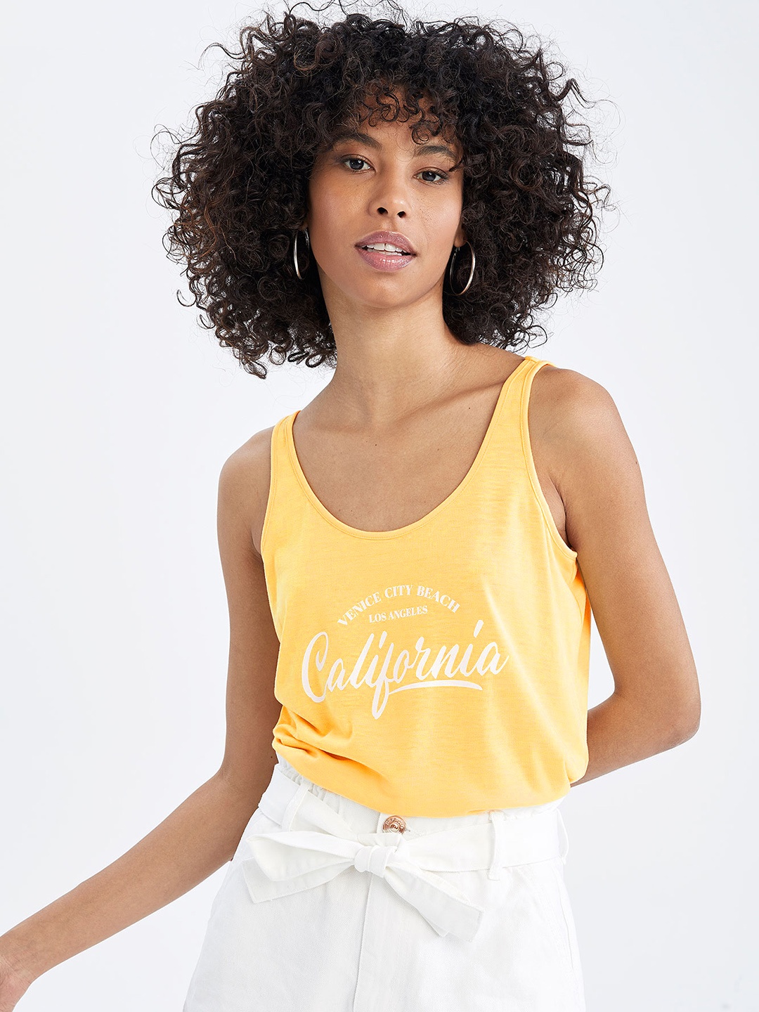 

DeFacto Yellow Typography Print Top