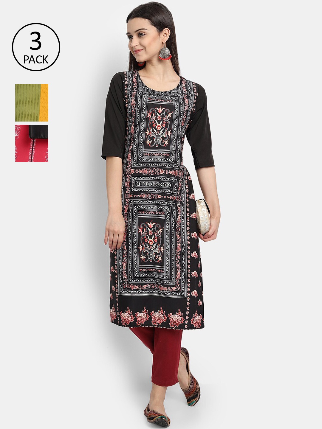

7Threads Women Multicoloured Colourblocked Thread Work Crepe Kurta, Multi