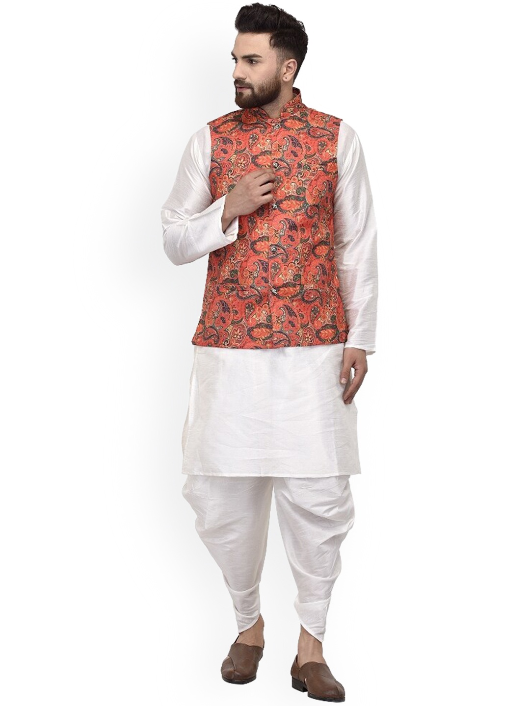 

Benstoke Men White Kurti with Dhoti Pants