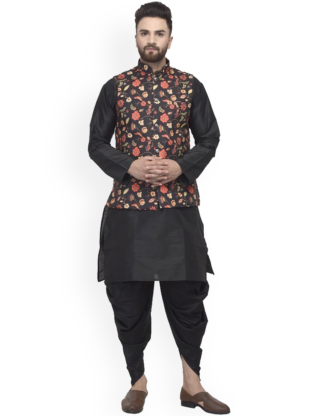 

Benstoke Men Black Paisley Kurta with Dhoti Pants