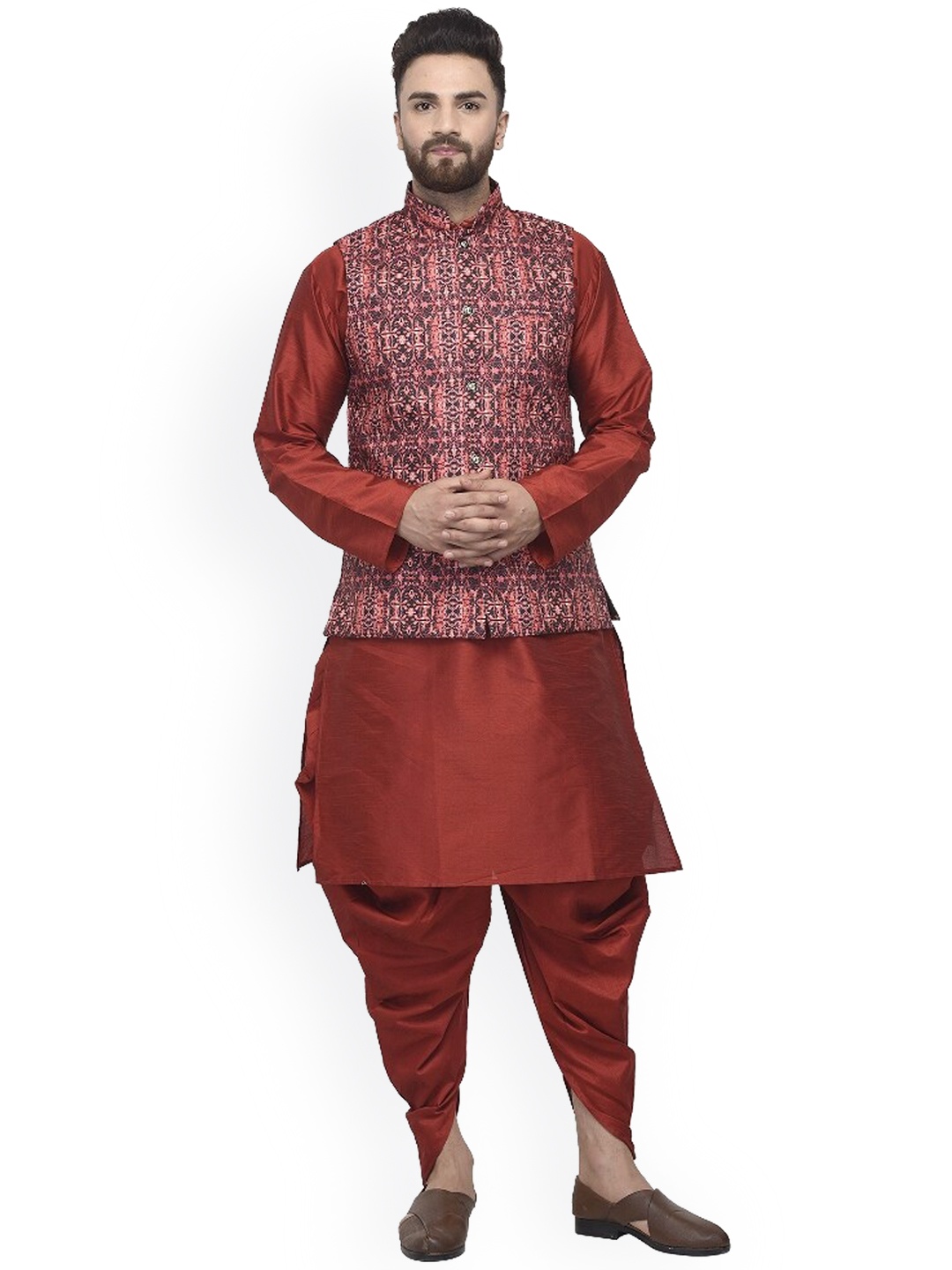 

Benstoke Men Maroon Kurta with Dhoti Pants