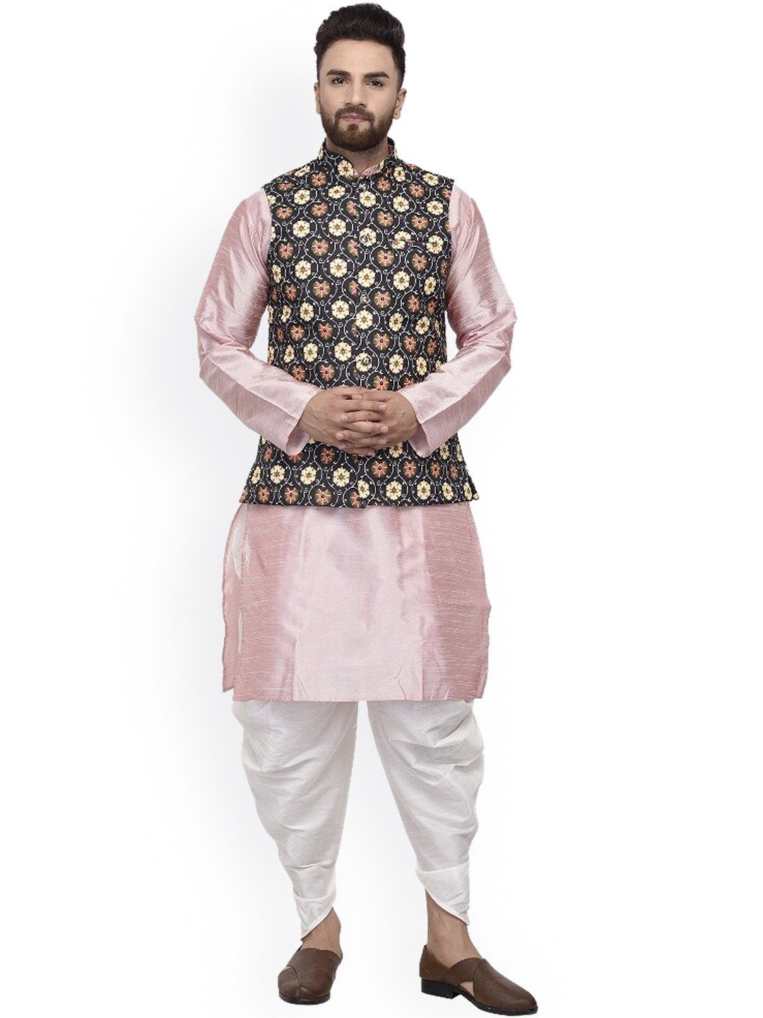 

Benstoke Men Pink Paisley Angrakha Kurta with Dhoti Pants