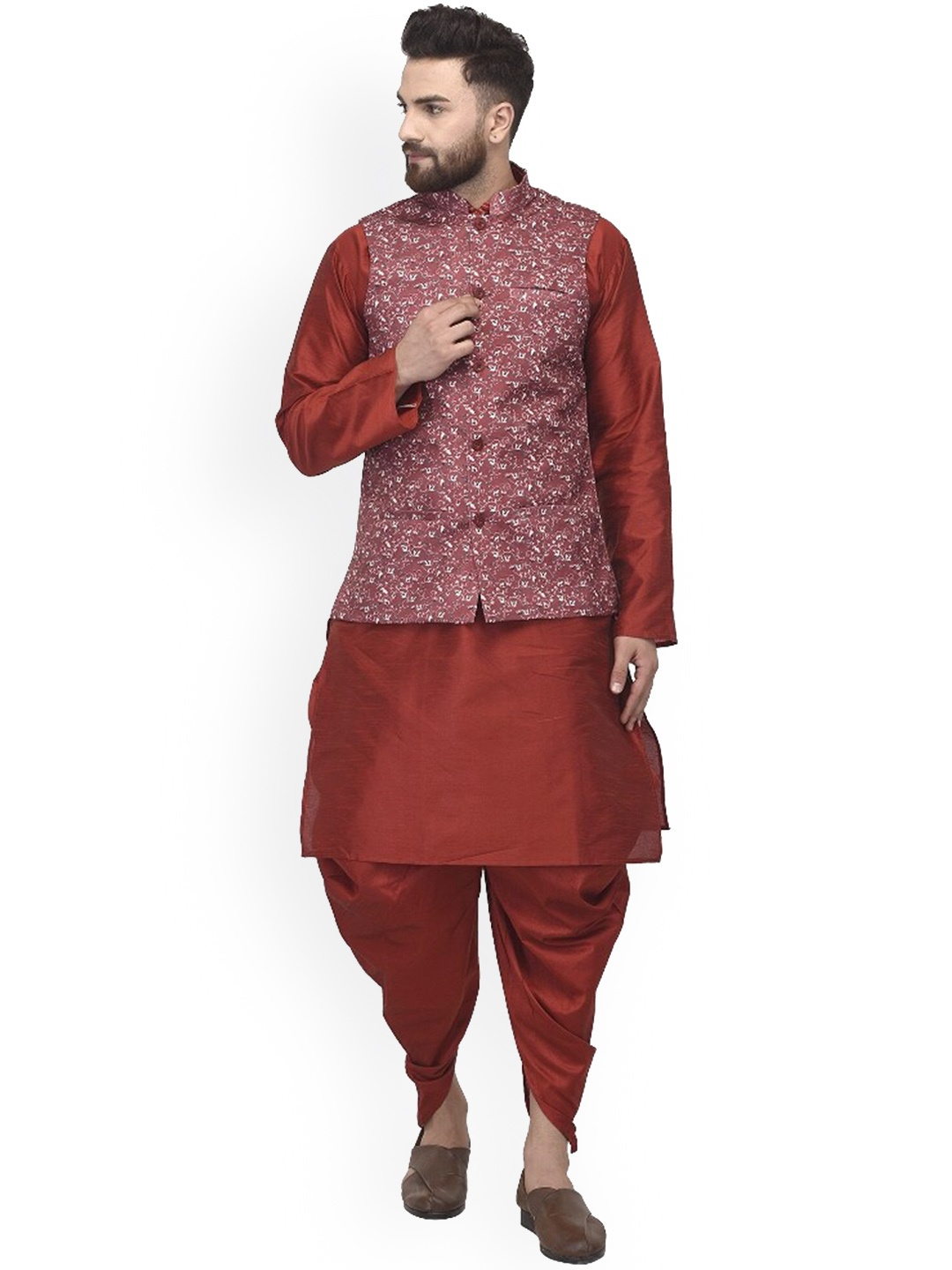 

Benstoke Men Maroon Kurta with Dhoti Pants