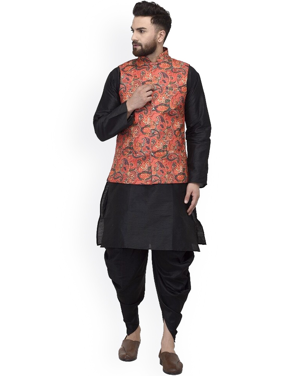 

Benstoke Men Black Layered Kurta with Dhoti Pants