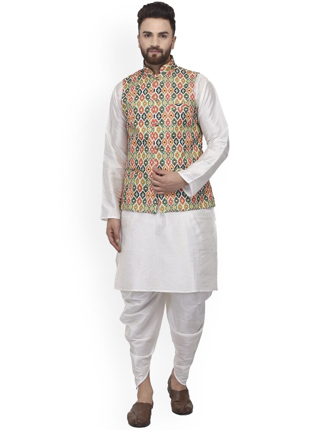 

Benstoke Men White Kurta with Dhoti Pants