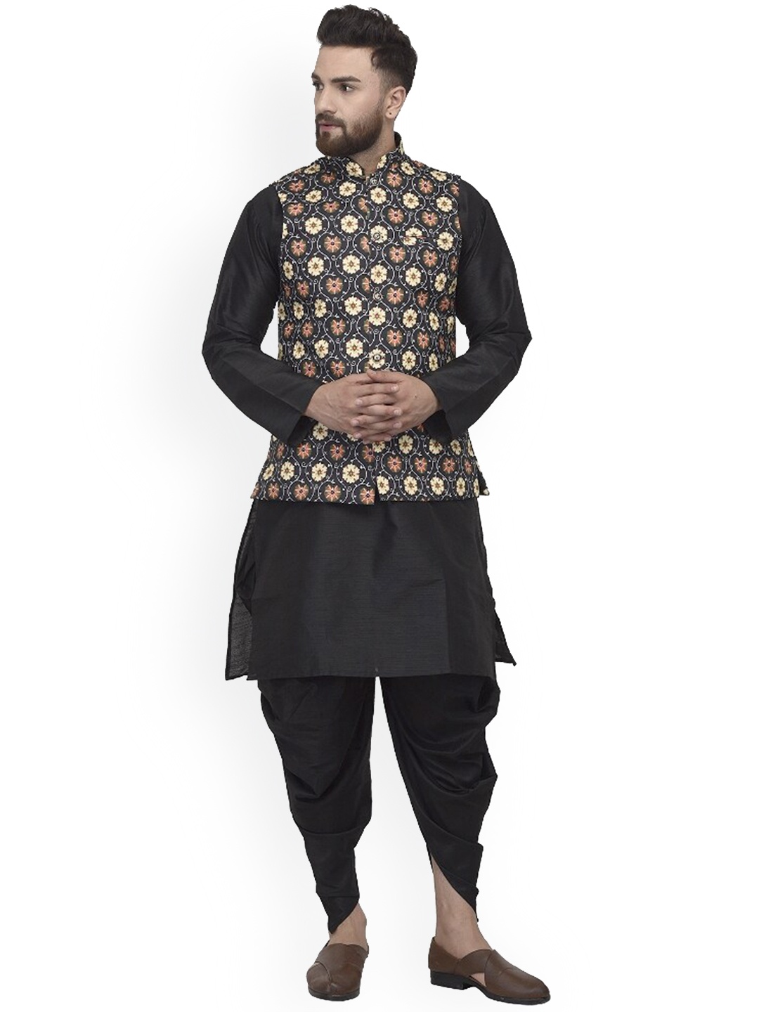 

Benstoke Men Black Paisley Kurta with Dhoti Pants