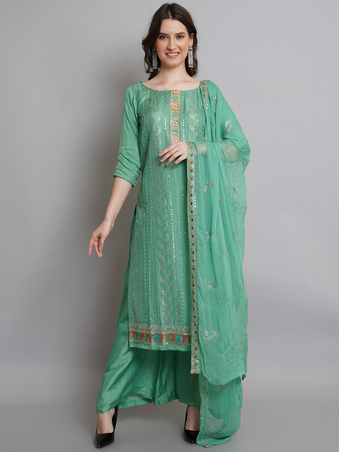 

Stylee LIFESTYLE Green Unstitched Dress Material