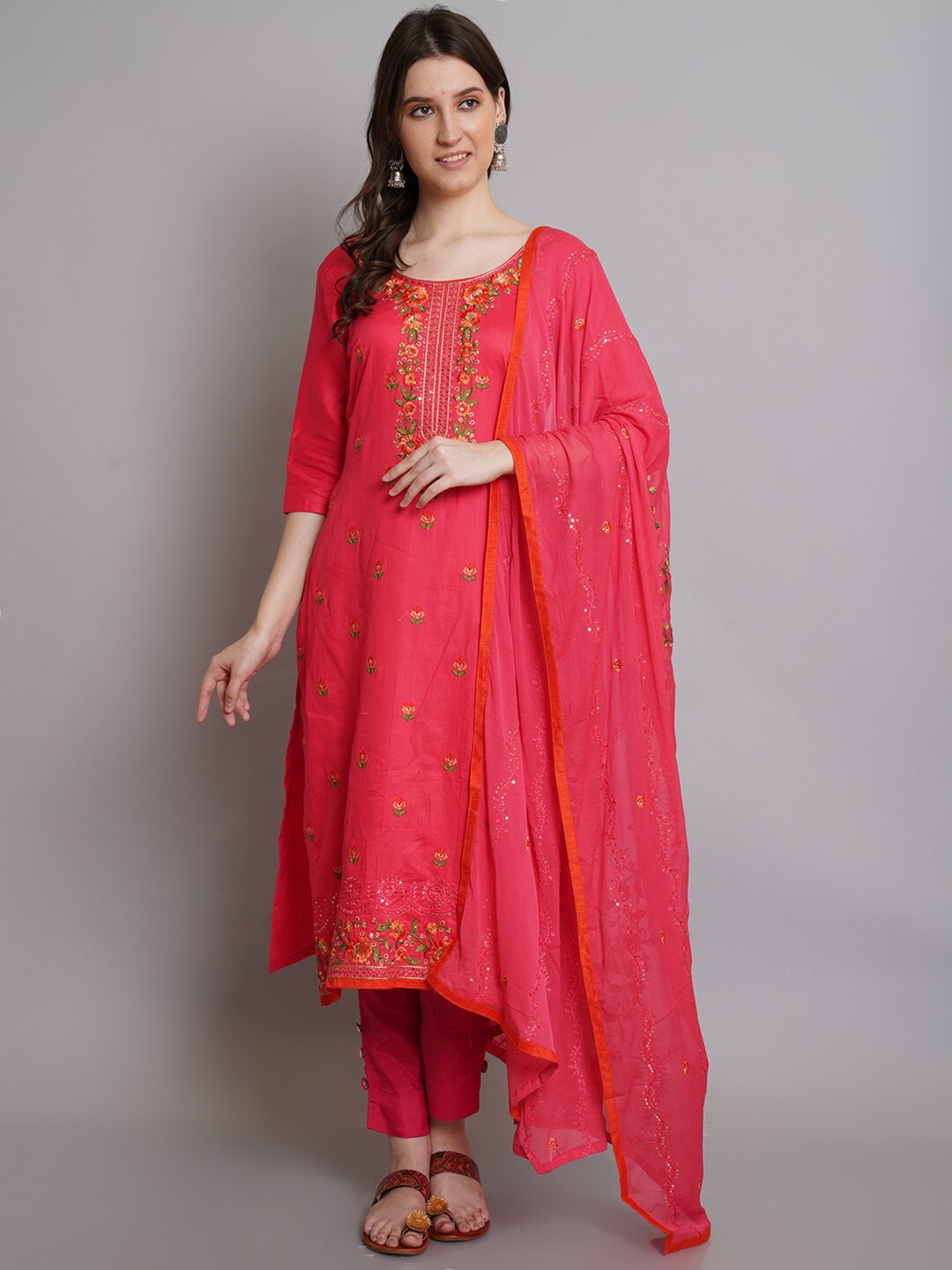 

Stylee LIFESTYLE Magenta & Green Unstitched Dress Material