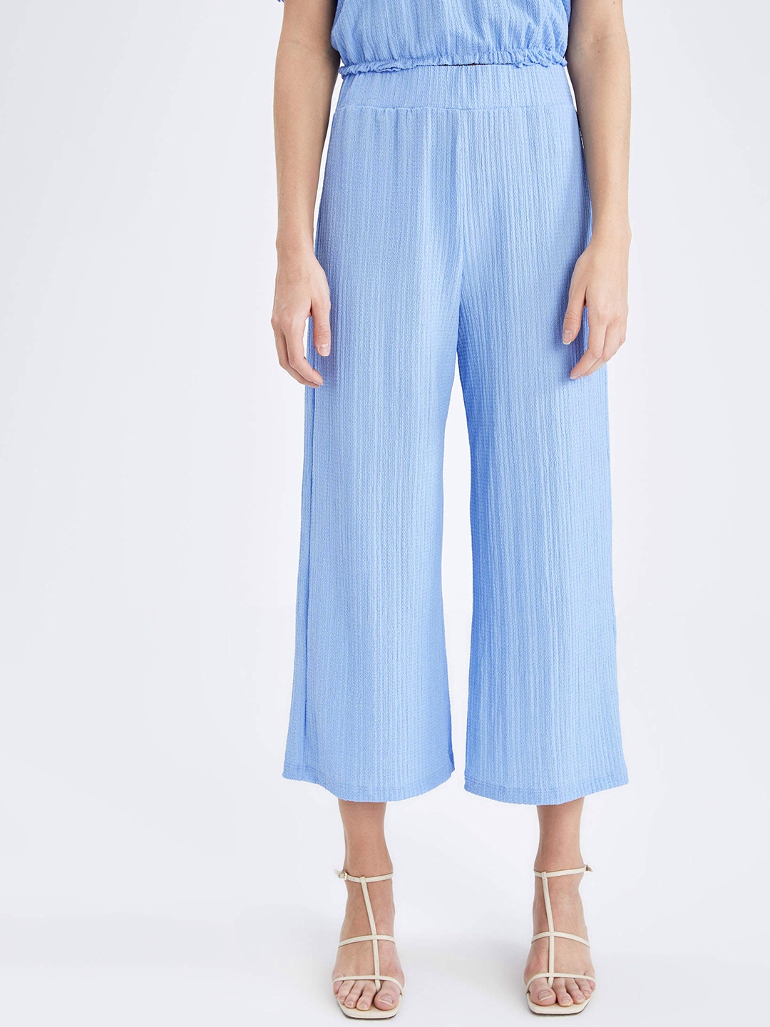 

DeFacto Women Blue Textured Trousers