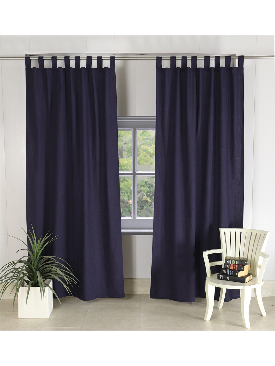 

HANDICRAFT PALACE Navy Blue Set of 2 Black Out Door Curtain