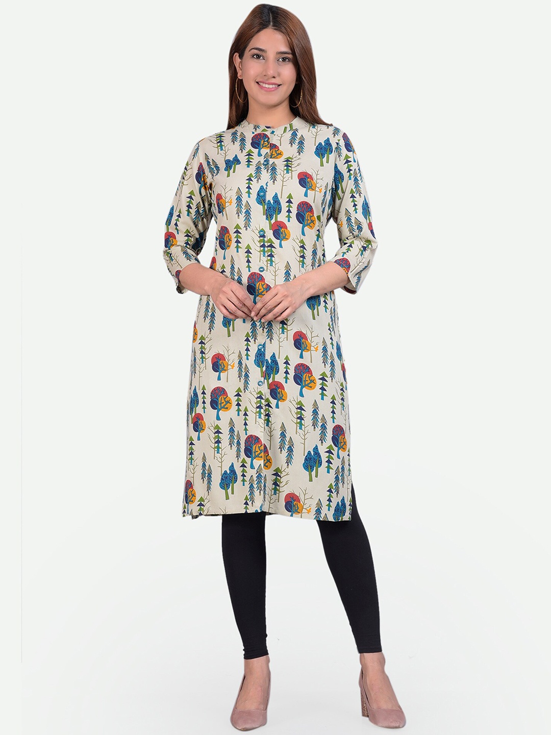 

KALINI Women Grey & pastel gray Printed Floral Kurta