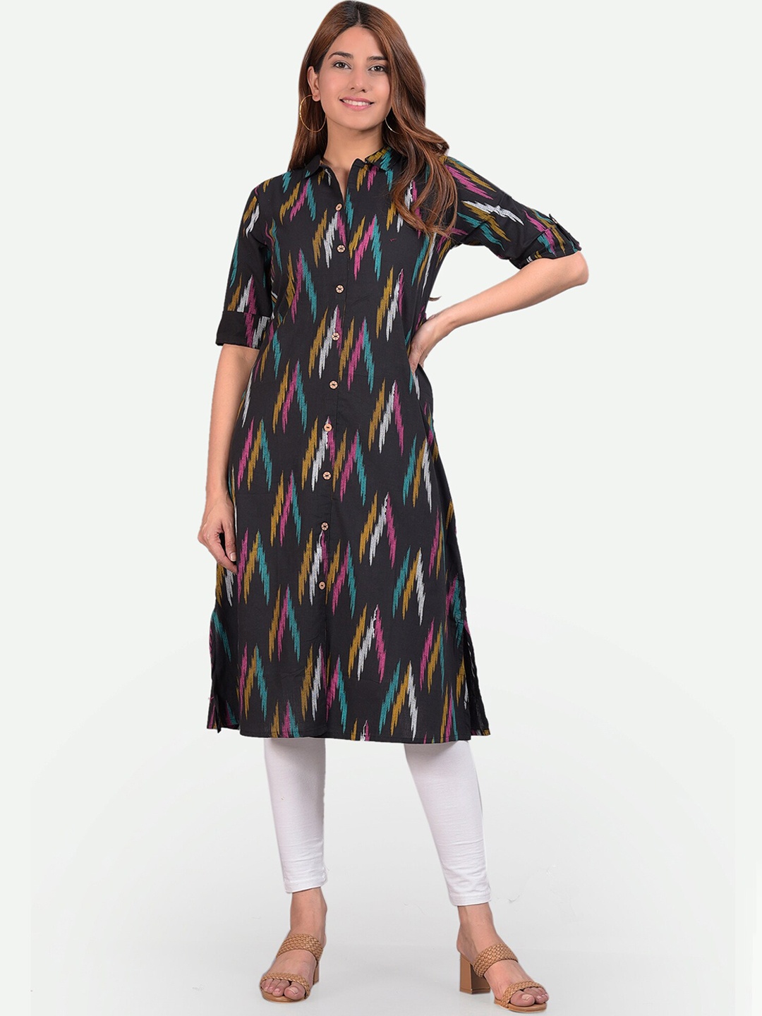 

KALINI Women Multicoloured & brown Printed Flared Sleeves Floral Kurta, Multi