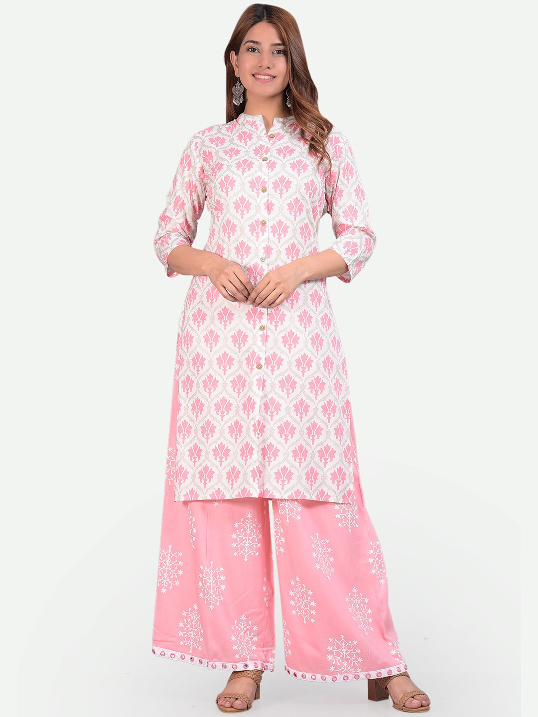 

KALINI Women Pink Floral Printed Kurti with Palazzos