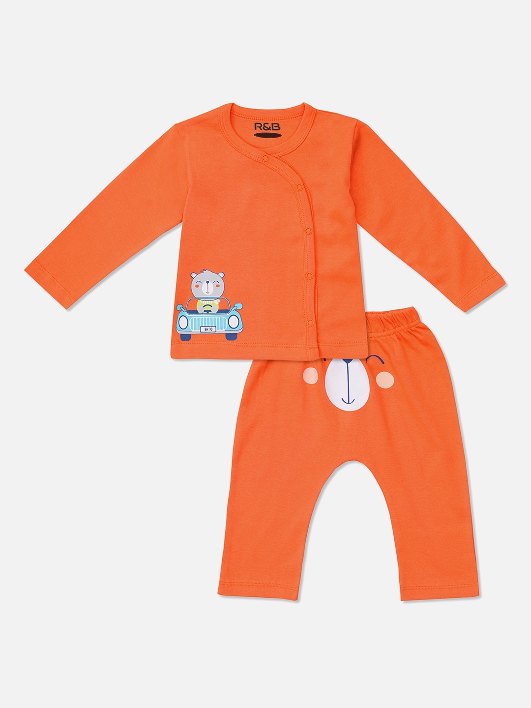 

R&B Boys Peach-Coloured & White Printed Shirt with Trousers