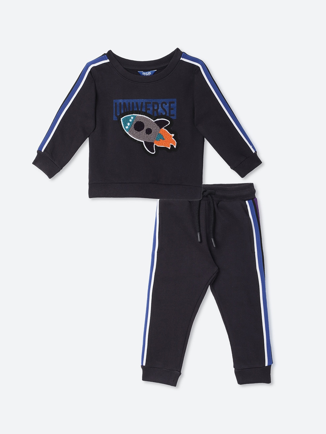 

R&B Boys Navy Blue & White Embellished T-shirt with Trousers