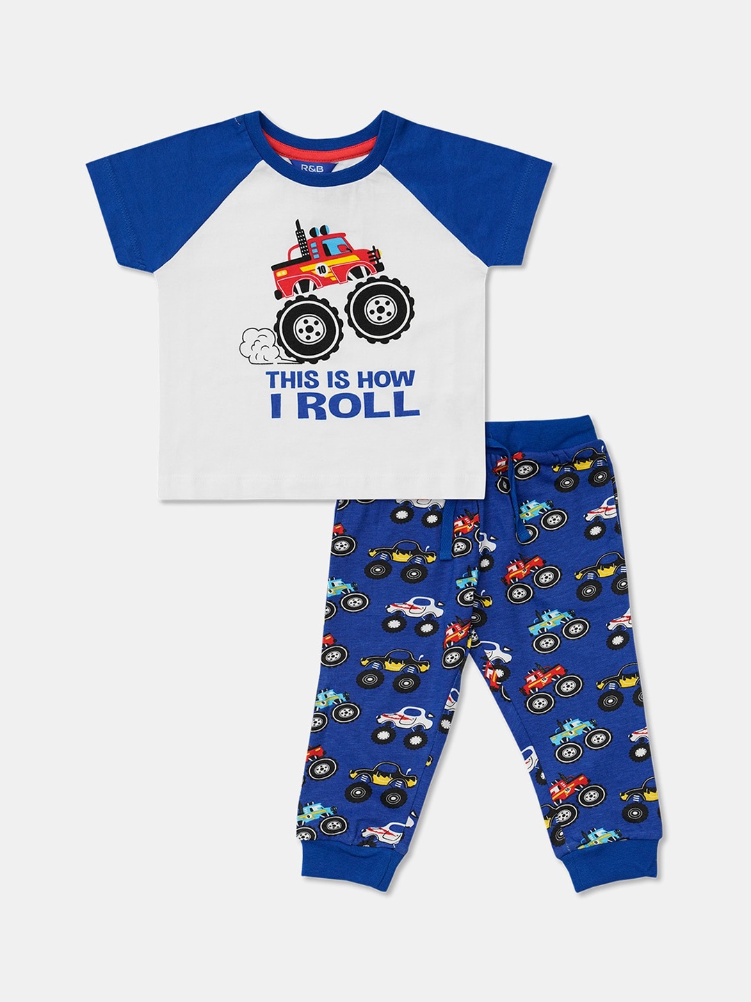 

R&B Boys Navy Blue & White Printed T-shirt with Trousers