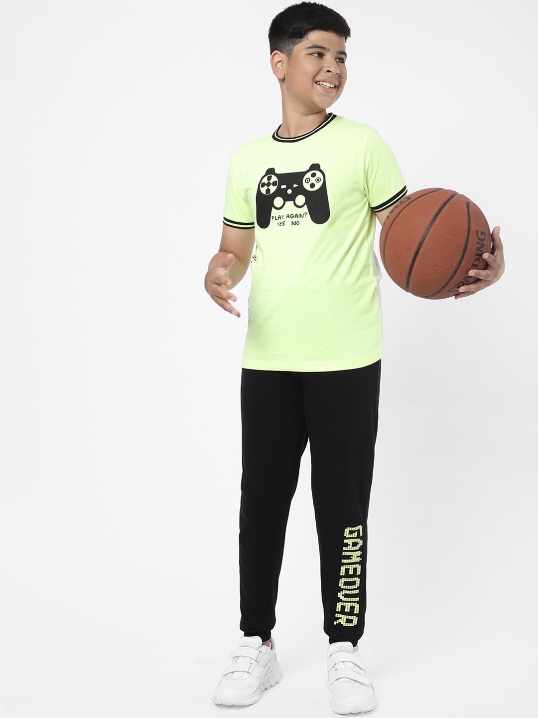 

R&B Boys Black & Lime Green Printed T-shirt with Trousers