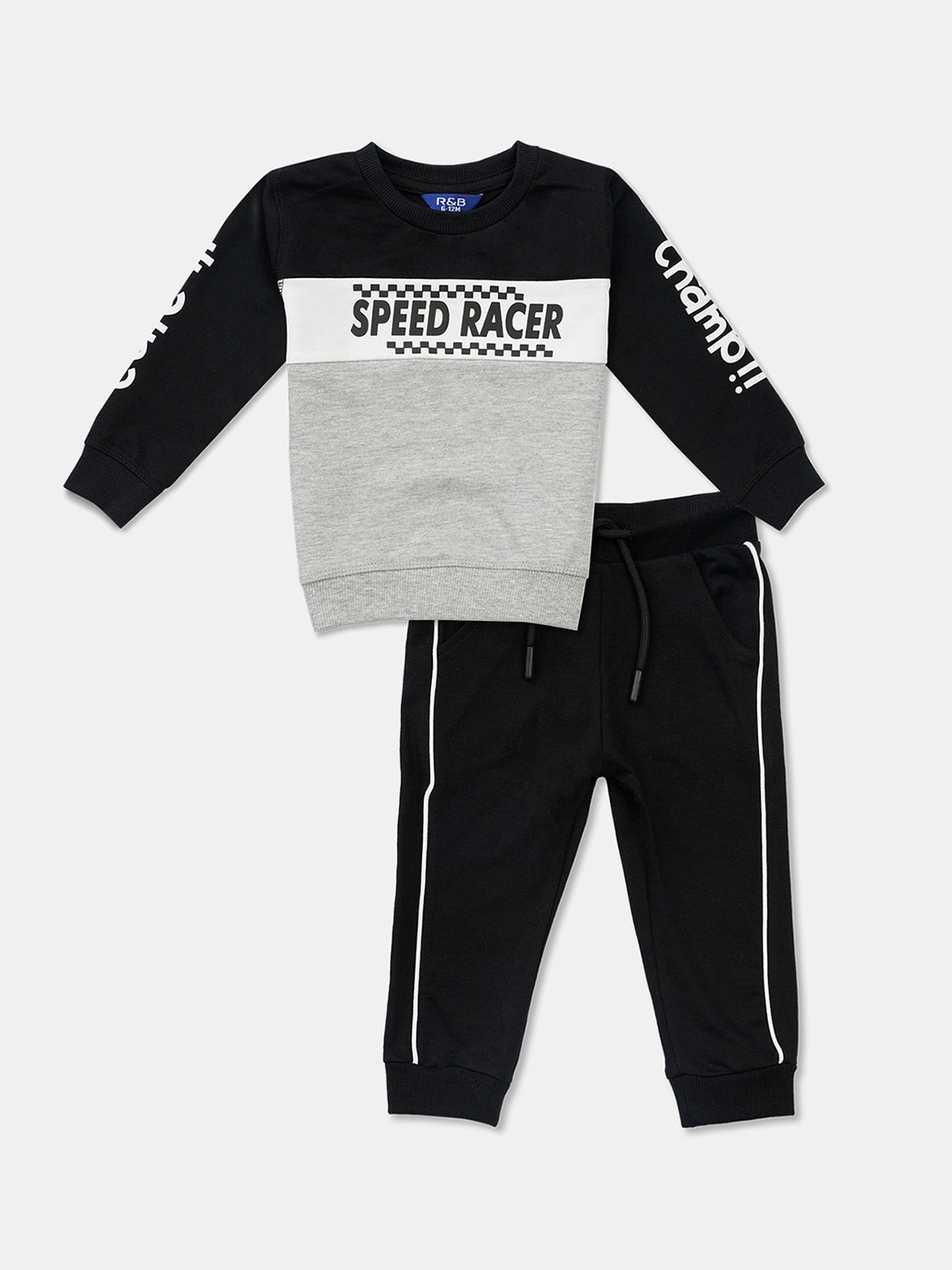 

R&B Boys Grey & Black Colourblocked T-shirt with Trousers