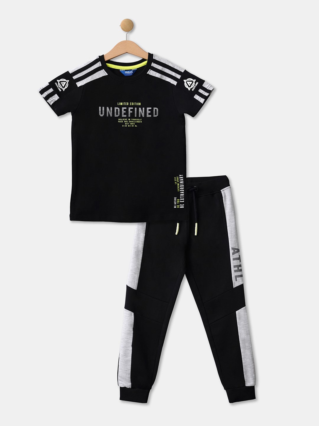 

R&B Boys Black Printed T-shirt with Trousers