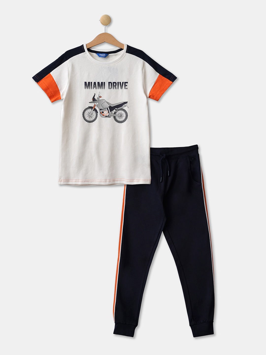 

R&B Boys Off White & Black Printed T-shirt with Trousers