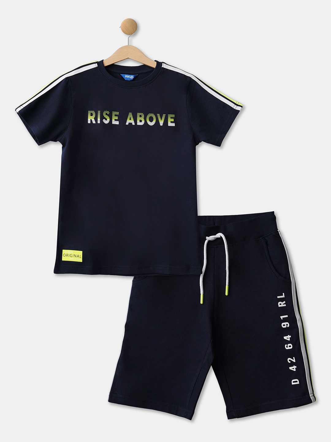 

R&B Boys Navy Blue Printed T-shirt with Shorts