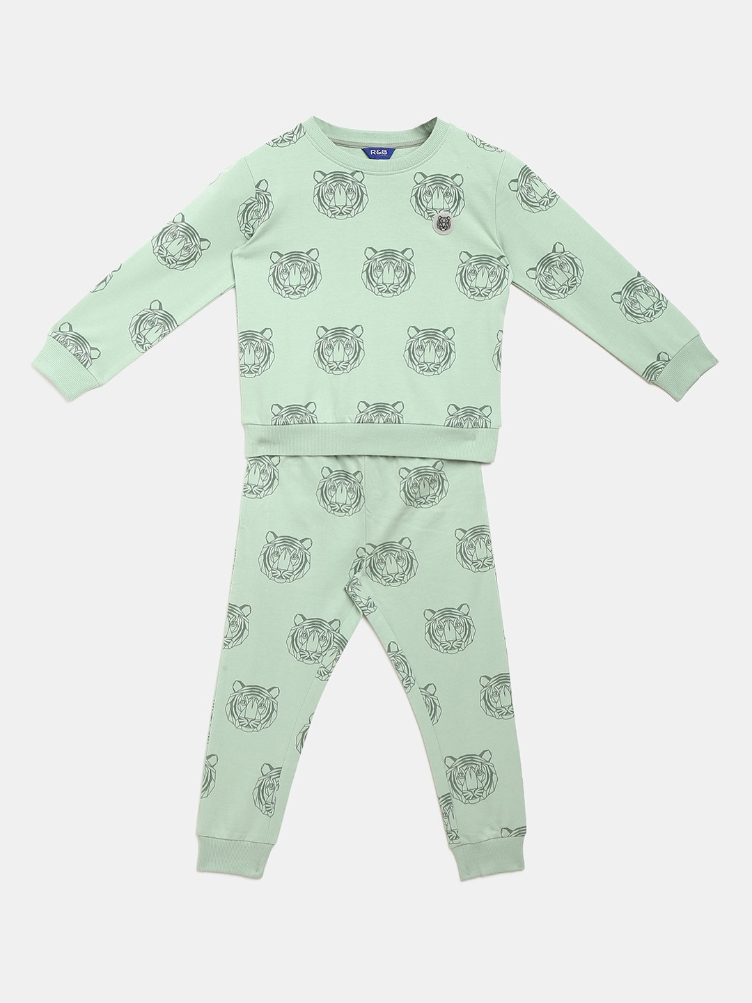 

R&B Boys Green Printed T-shirt with Trousers