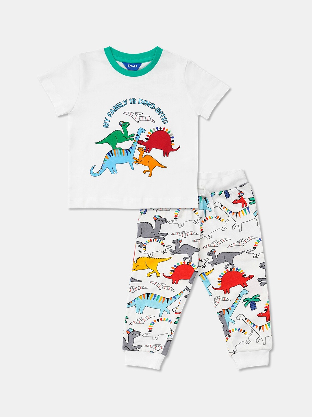 

R&B Boys White & Green Printed T-shirt with Trousers
