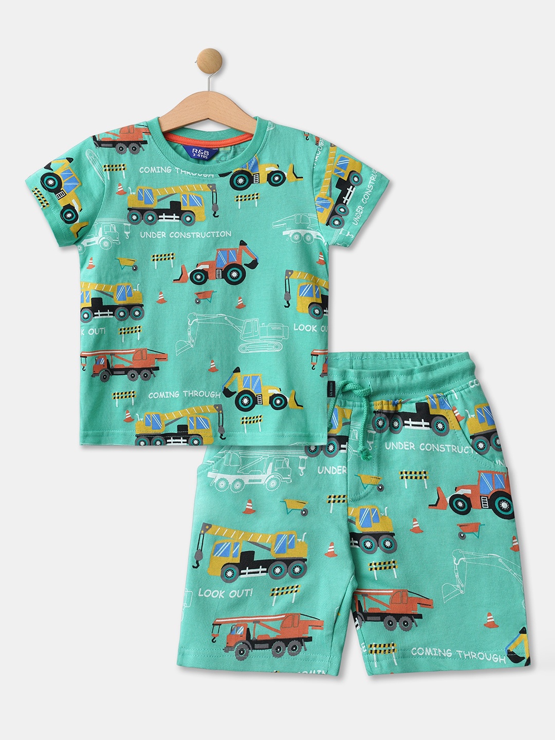 

R&B Boys Green & Yellow Printed T-shirt with Shorts