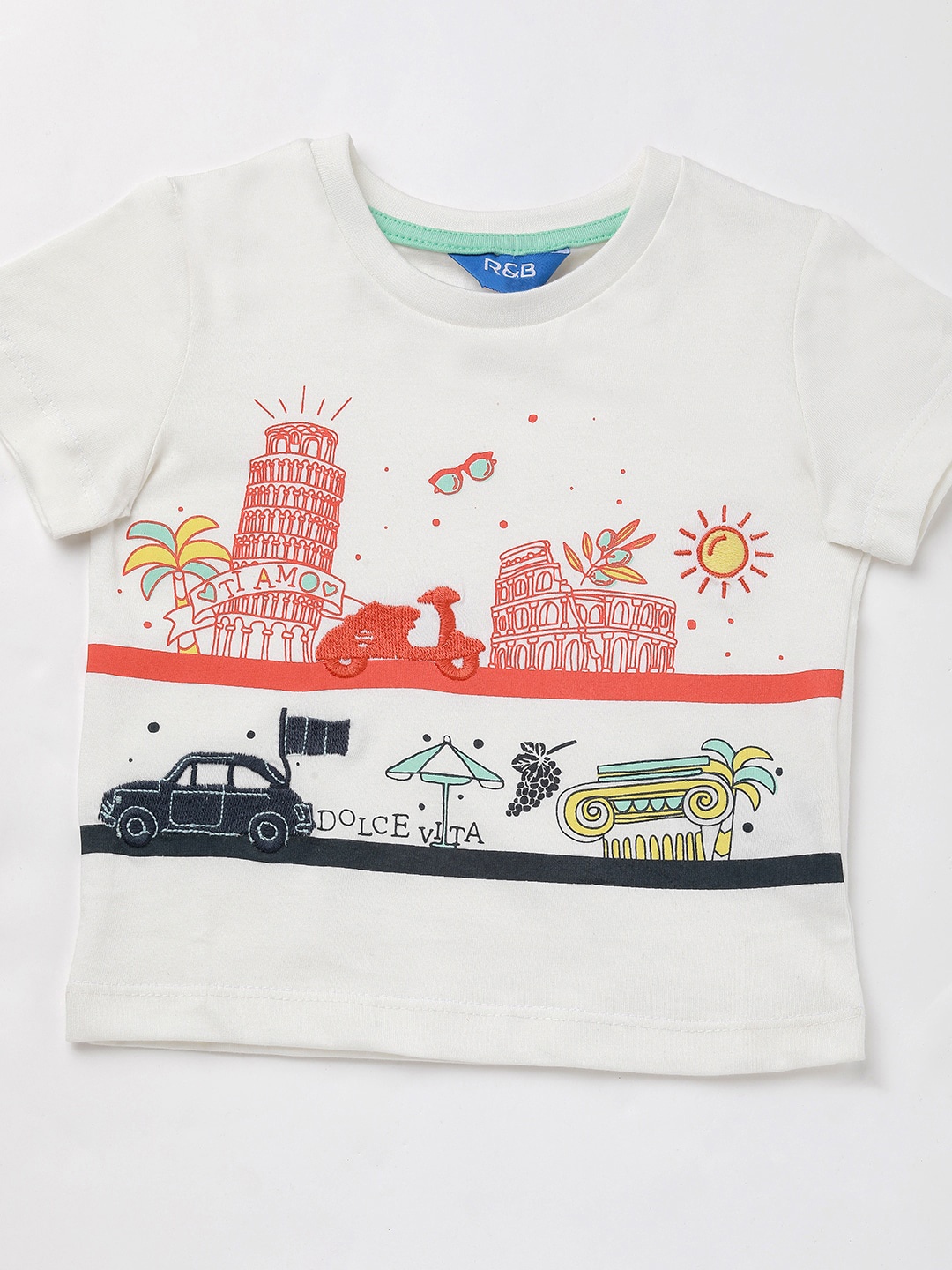 

R&B Boys White & Red Printed T-shirt with Shorts