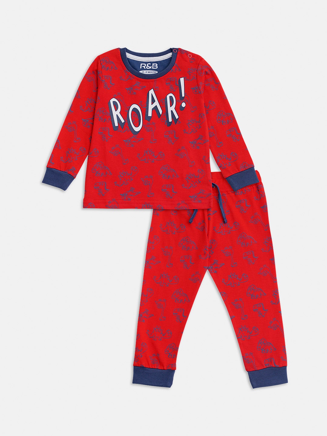 

R&B Boys Peach-Coloured & Navy Blue Printed T-shirt with Trousers