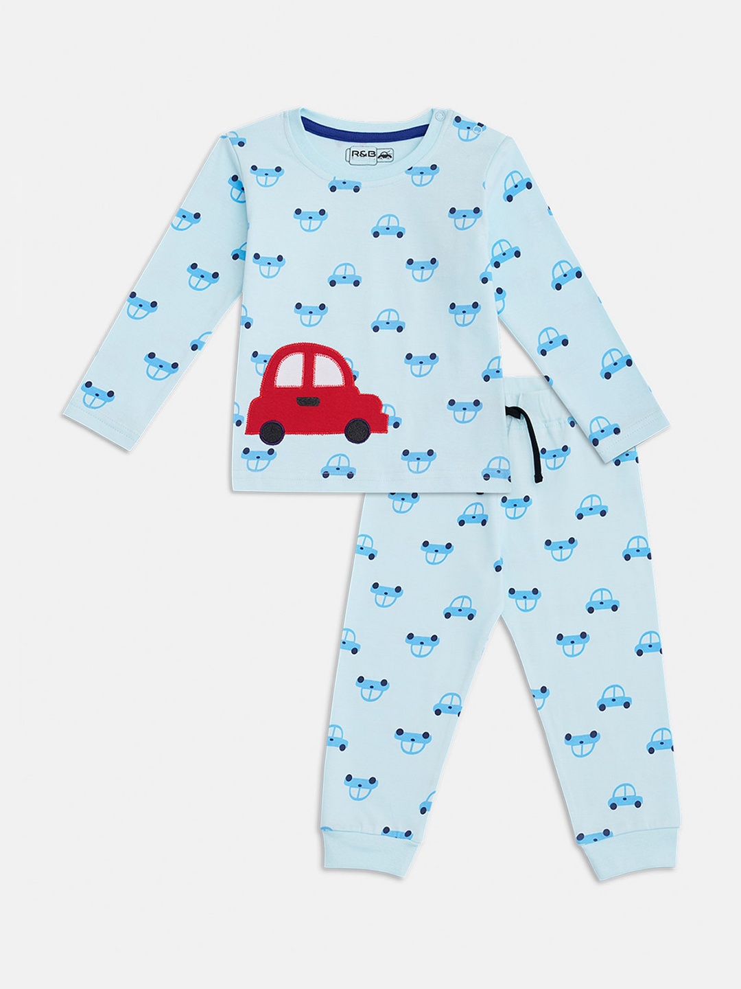 

R&B Boys Blue & Navy Blue Printed T-shirt with Trousers