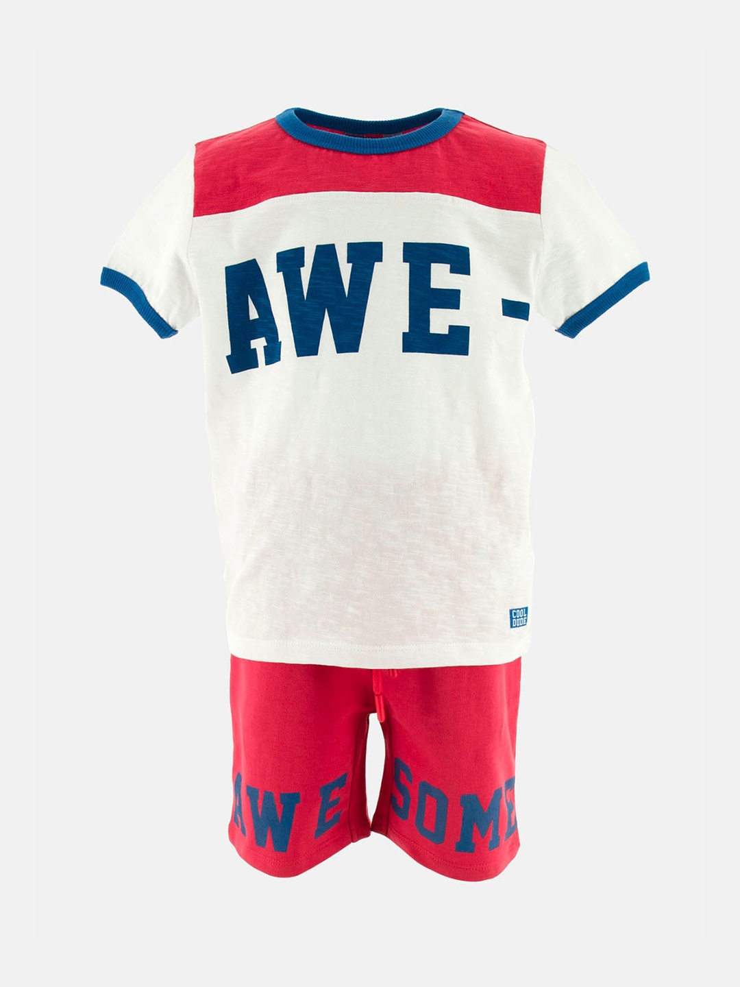 

R&B Boys Red & Navy Blue Printed T-shirt with Shorts